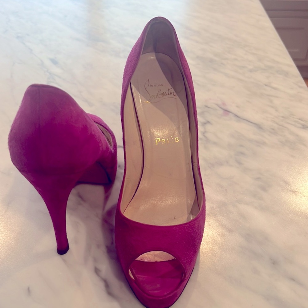 Christian Louboutin suede peep toe heel. 38.5. No box or dust bags.